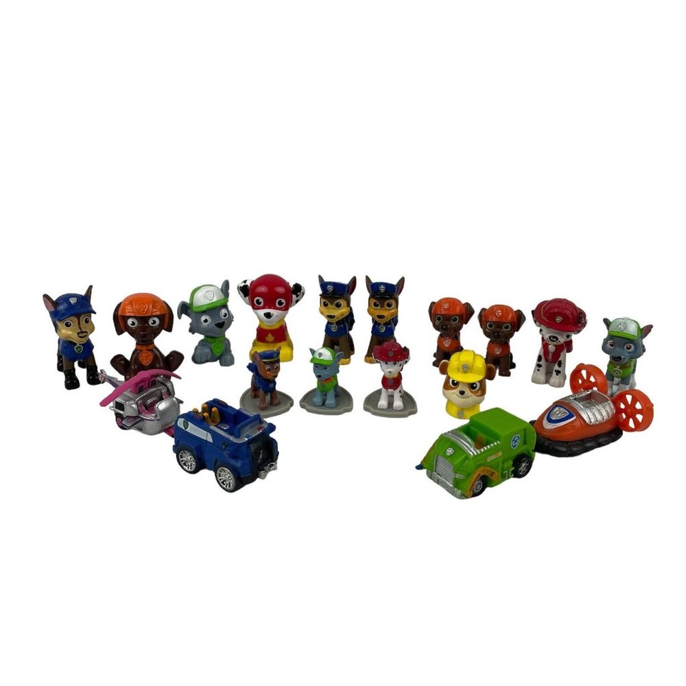 Paw Patrol Mini 2" Figures & Vehicles Chase Zuma Rocky Rubble Marshall Lot of 18
